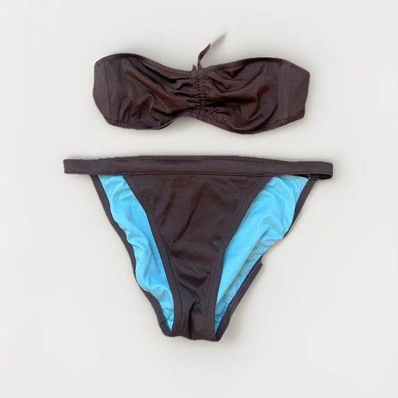 J Crew Swim J Crew Pc Bikini Swimsuit Bandeau Tie Top Bikini Bottom Small Chocolate Brown